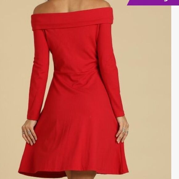 Suzanne Betro fit to flare red off shoulder dress. - Picture 2 of 12